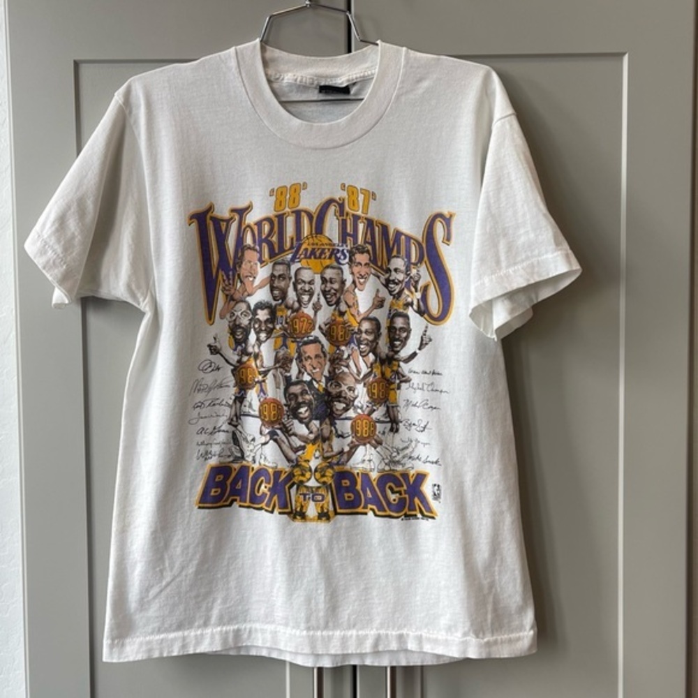 Vintage 80s 1987-1988 Los Angeles Lakers Back to Back World Champs Caricature L